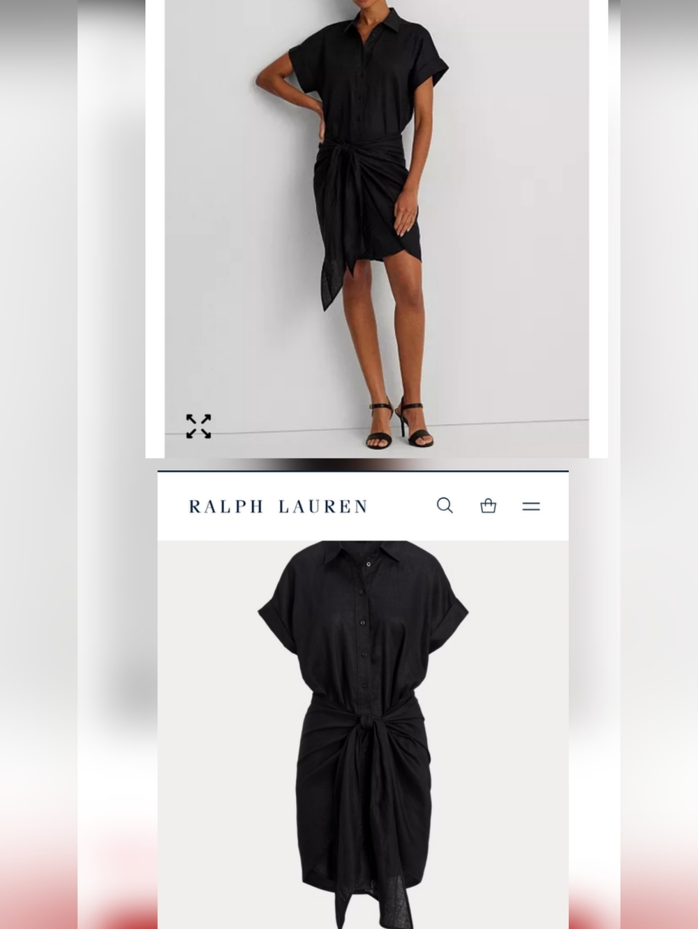 Ralph Lauren 100% Linen Black Short-Sleeve Tie-Waist Shirt Dress Size 16 / XL